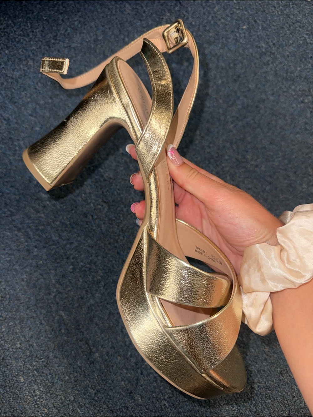 Chinese laundry Metallic Gold Women's Block Heel Sandals with Ankle Strap